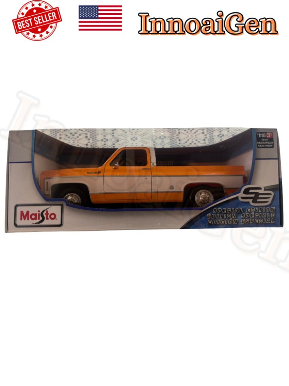 Maisto 1974 Chevrolet C10 Cheyenne Super 1:18 Diecast Pickup Truck Orange NIB